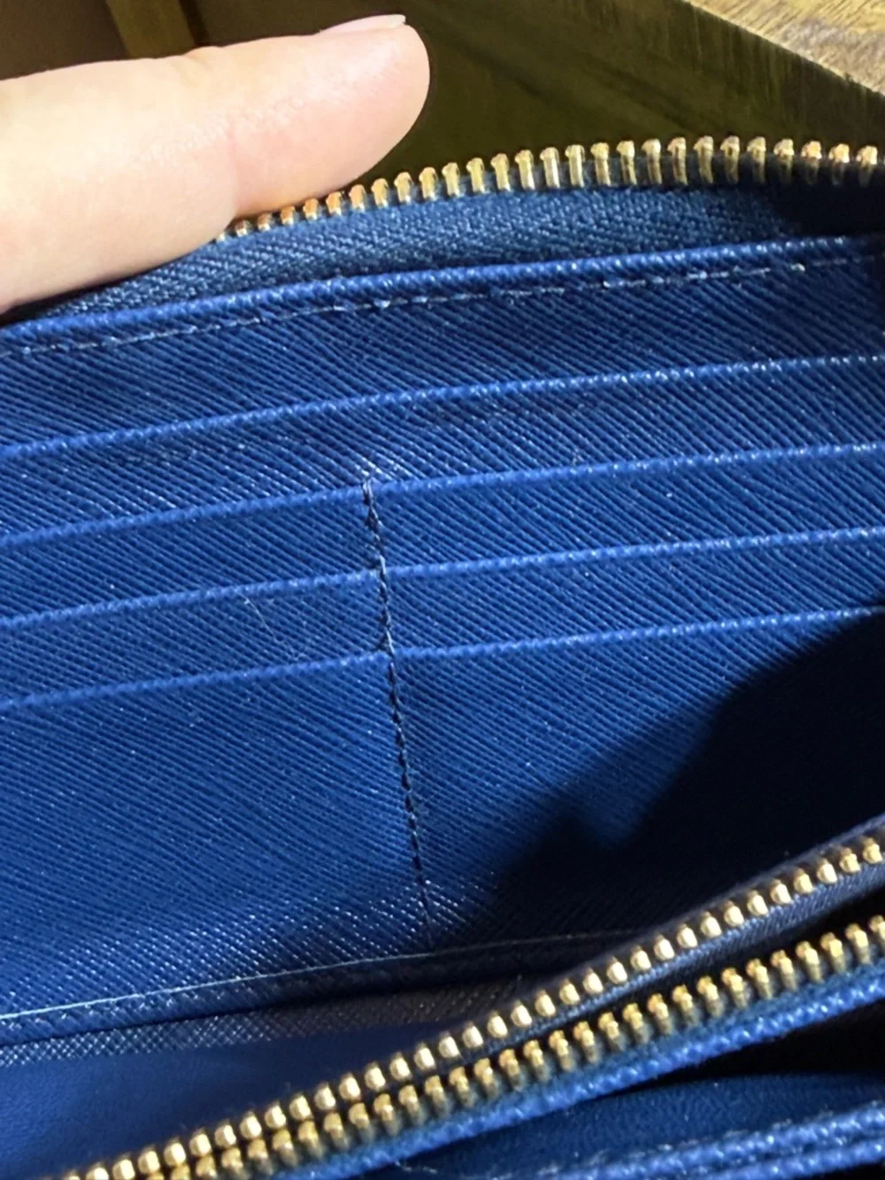 Prada Blue Saffiano Leather Zip Wallet with Gold Logo - Picture 13 of 16